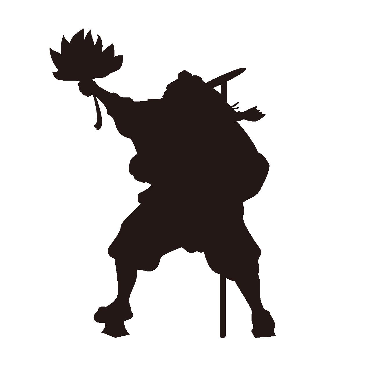 羽団扇を掲げた天狗のシルエット